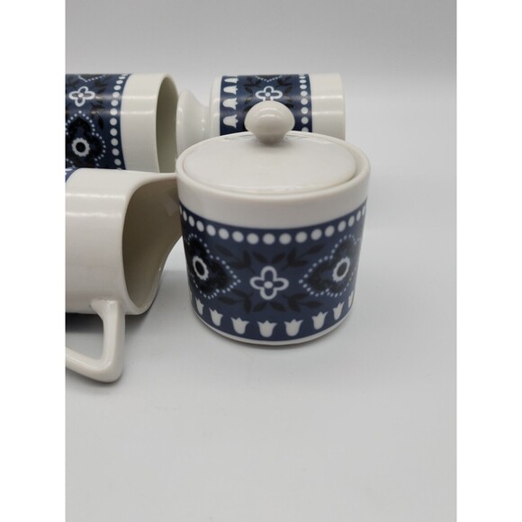 Vintage Coffee Or Tea Set Navy Paisley 2 Cups, Cream & Sugar Porcelain - Picture 8 of 12